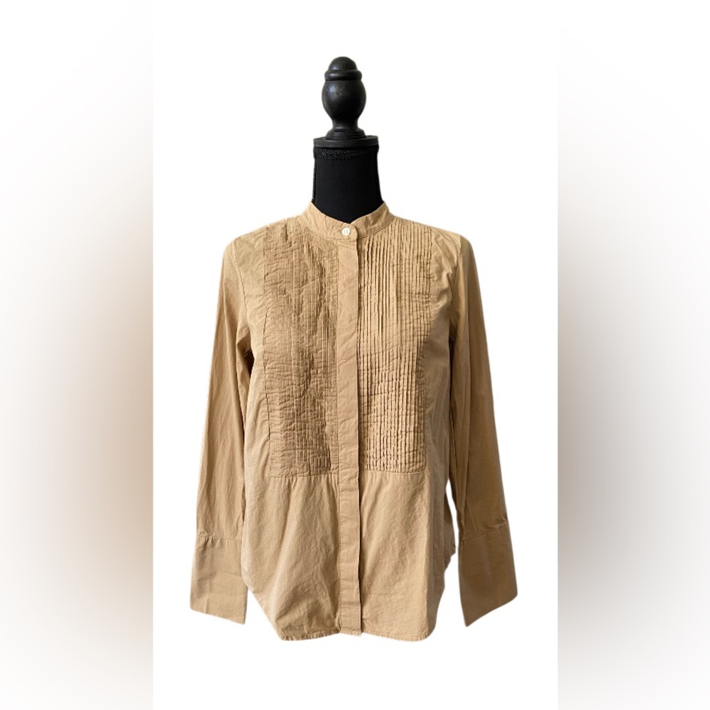 Banana Republic: Paper Bag Tan Pleated Button Down Business Casual Shirt